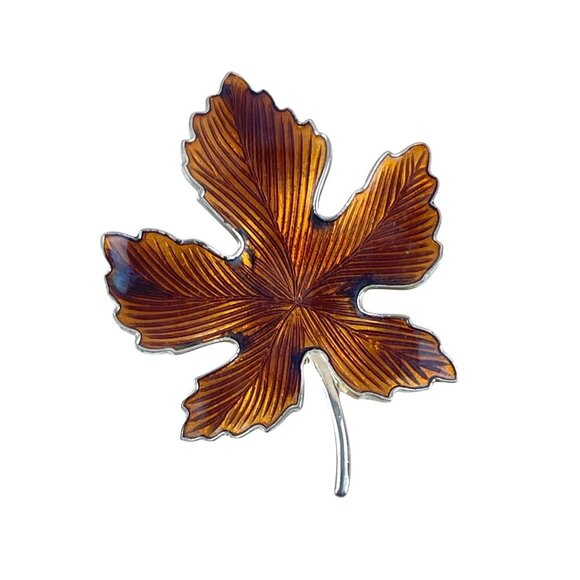 Vintage Brown Enamel Maple Leaf Brooch Pin Gold Tone Metal Elegant Fall Jewelry - Picture 1 of 6